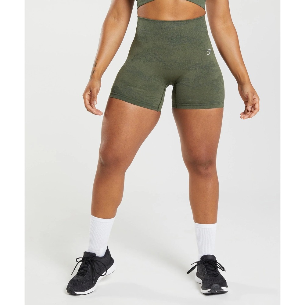 Gymshark Womens Adapt Camo Seamless Shorts S Olive Green High Waist Training